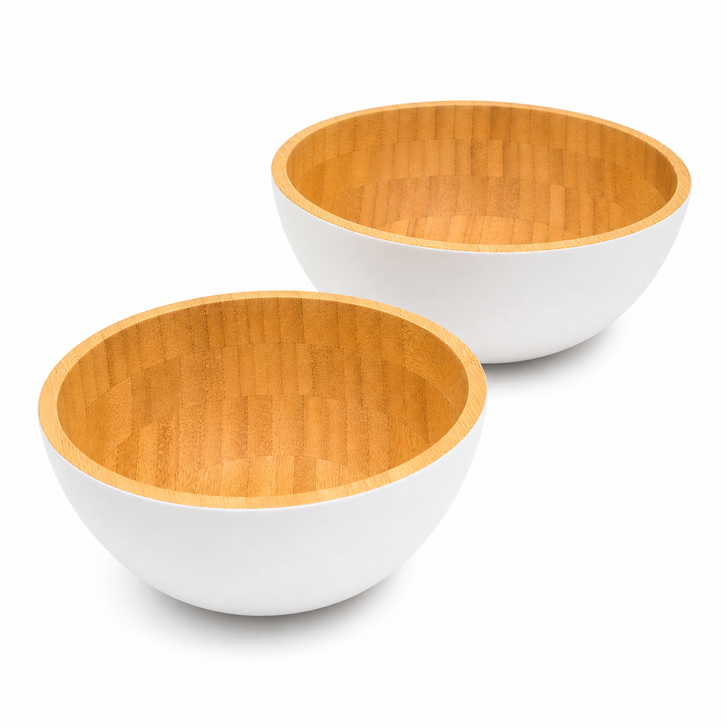 GEM+ | 2 Pcs - Premium Eco-Friendly Bamboo Salad Bowl Set - White