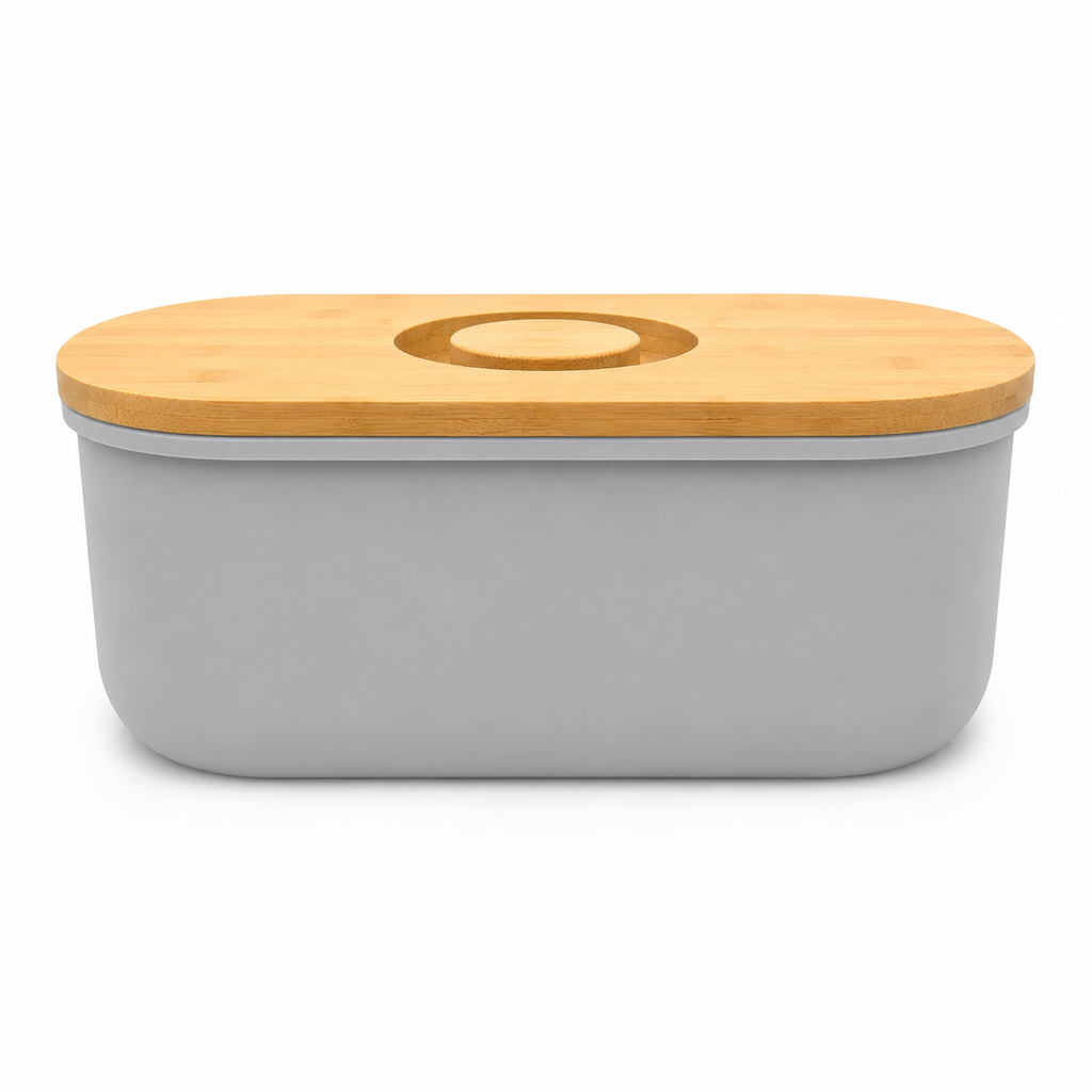 GEM+ | Bread Storage Bin Box with Eco Bamboo Cutting Board Lid Large Space GREY