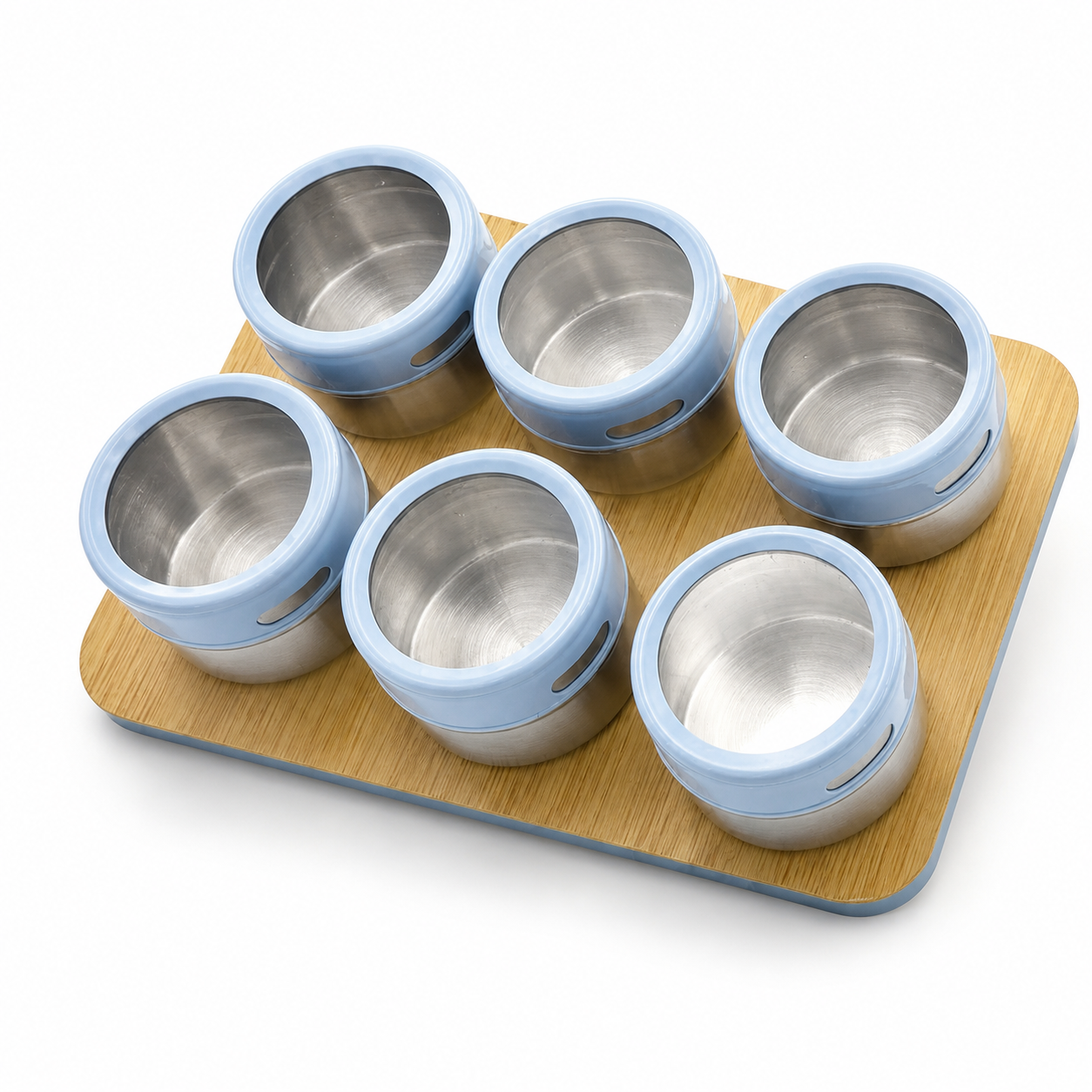 GEM+ | Premium Magnetic Bamboo Spice Tin Organizer with 6 Jars Elegant & Modern