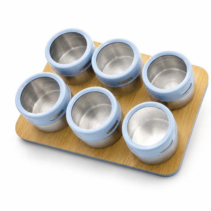 Magnetic Bamboo Spice Organiser with 6 Tins