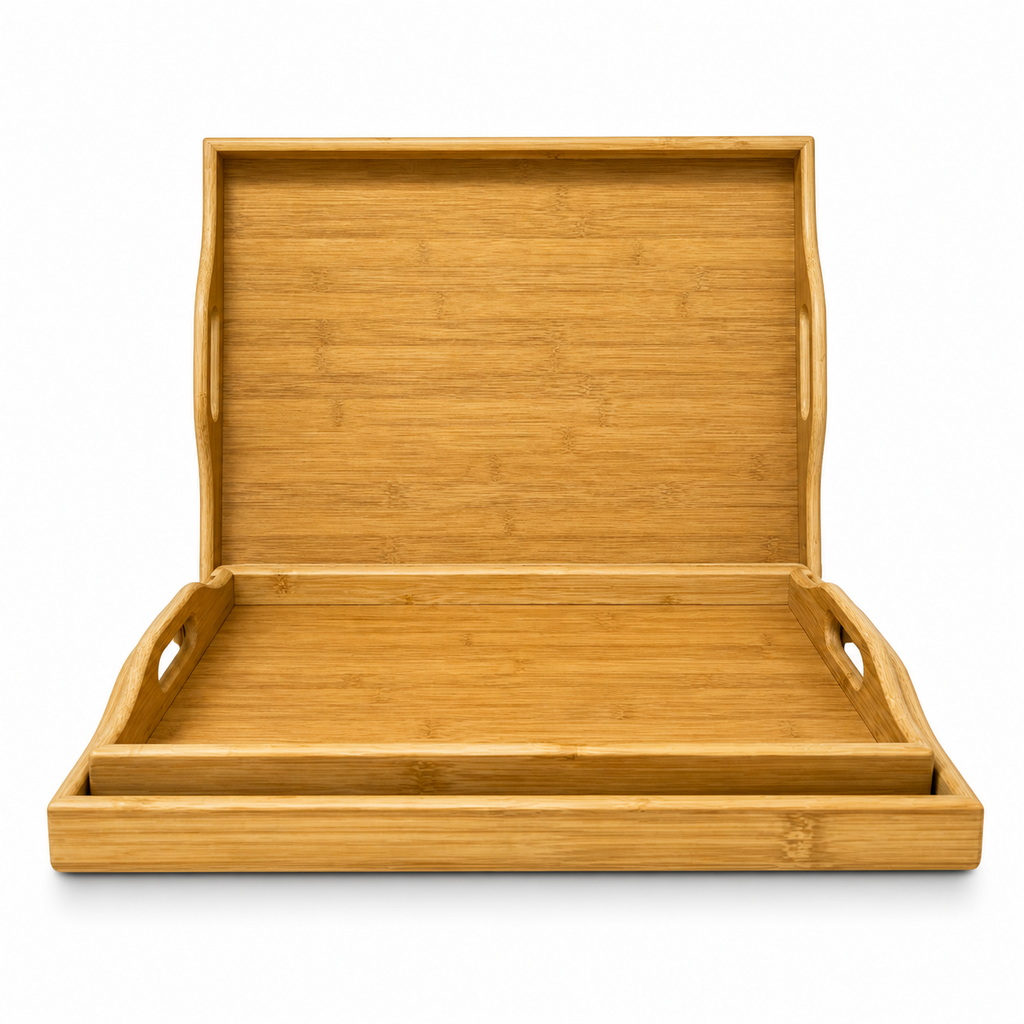 GEM+| 3pc Natural Bamboo Serving Tray Set - Multifunctional Durable, 3 Sizes