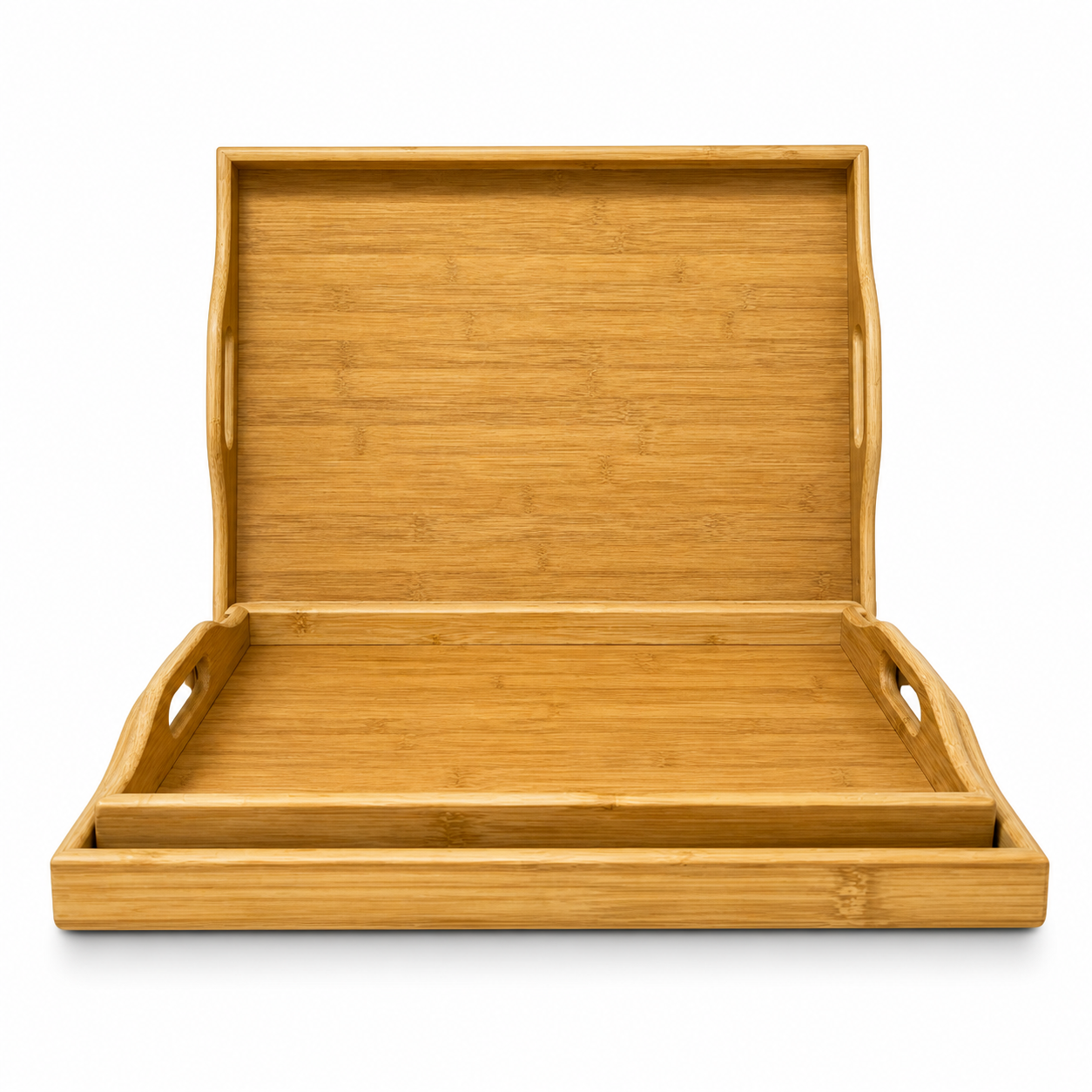 GEM+| 3pc Natural Bamboo Serving Tray Set - Multifunctional Durable, 3 Sizes