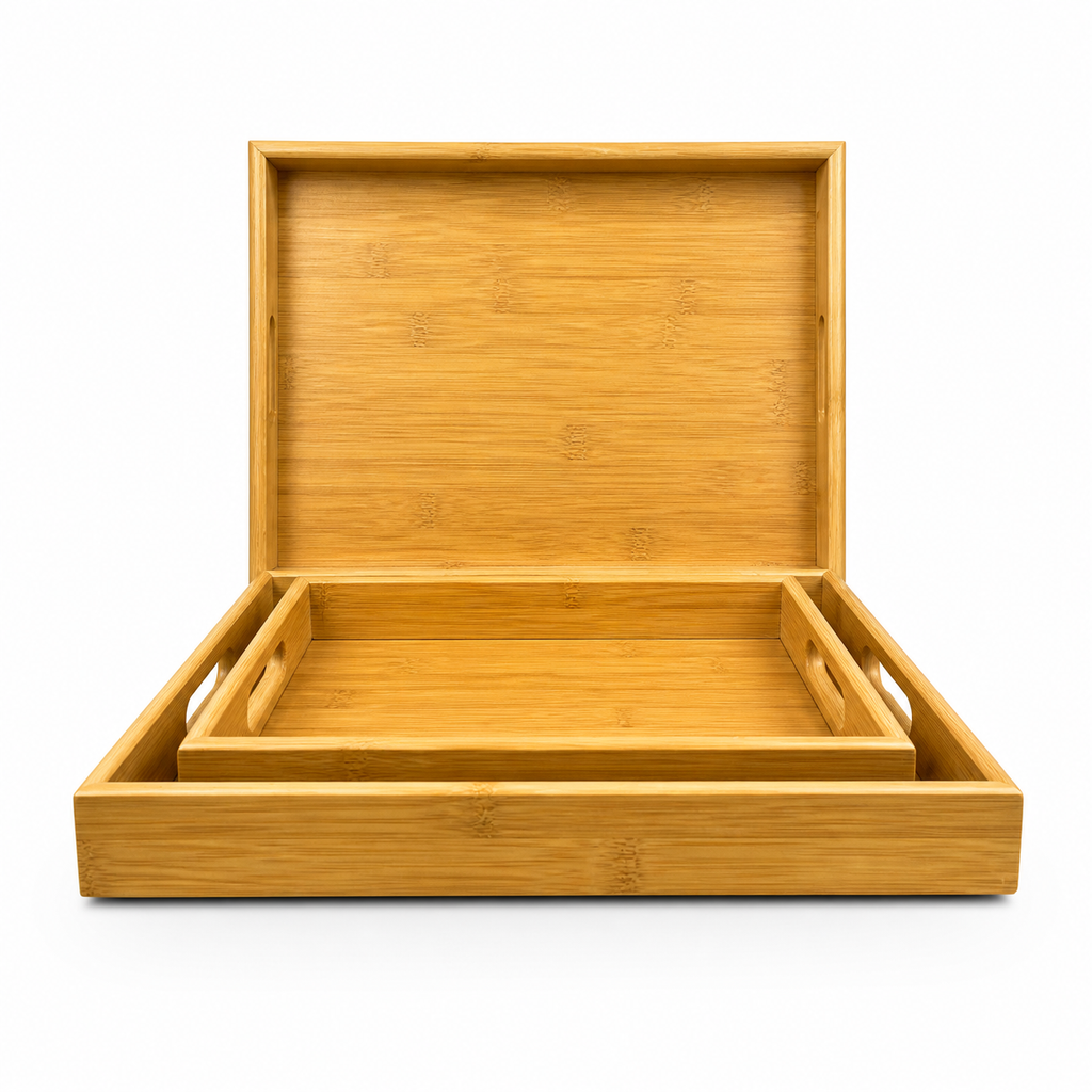 GEM+| 3pc Natural Bamboo Serving Tray Set - Multifunctional Durable 3 Sizes