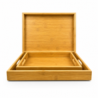 GEM+| 3pc Natural Bamboo Serving Tray Set - Multifunctional Durable 3 Sizes