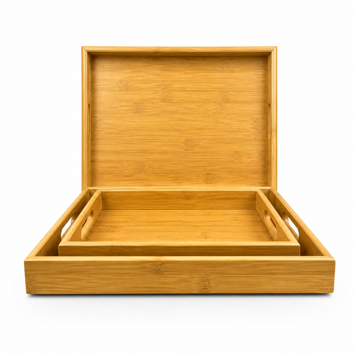 GEM+| 3pc Natural Bamboo Serving Tray Set - Multifunctional Durable 3 Sizes