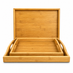 GEM+| 3pc Natural Bamboo Serving Tray Set - Multifunctional, Durable, 3 Sizes
