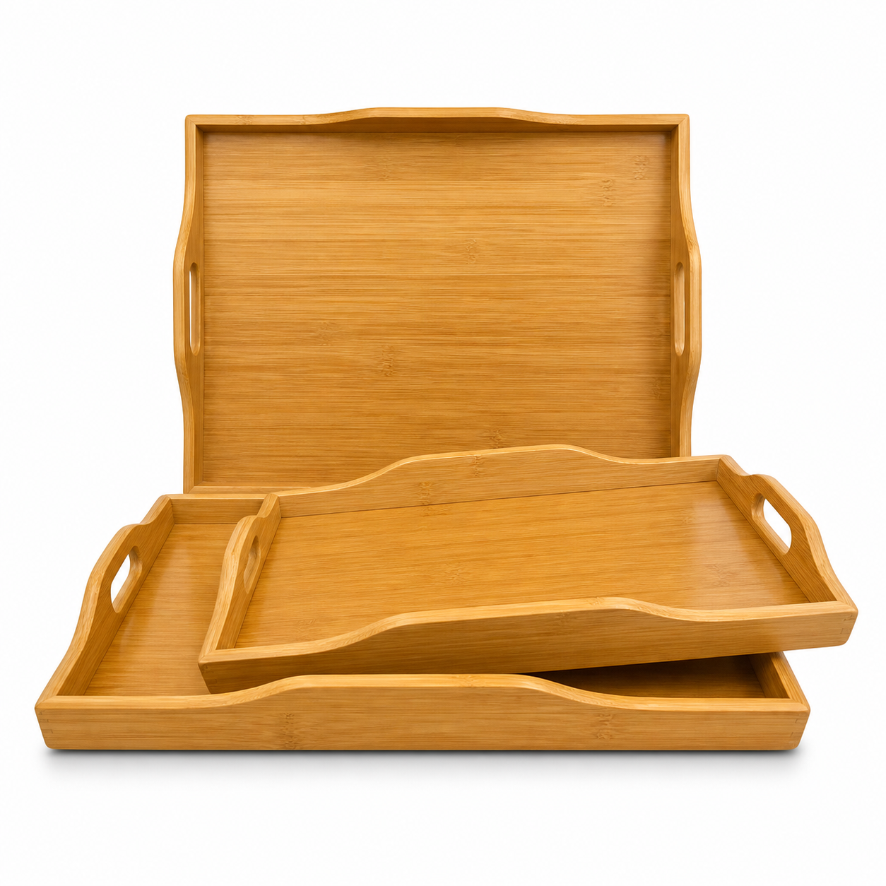 GEM+| 3pc Natural Bamboo Serving Tray Set Multifunctional Durable 3 Sizes