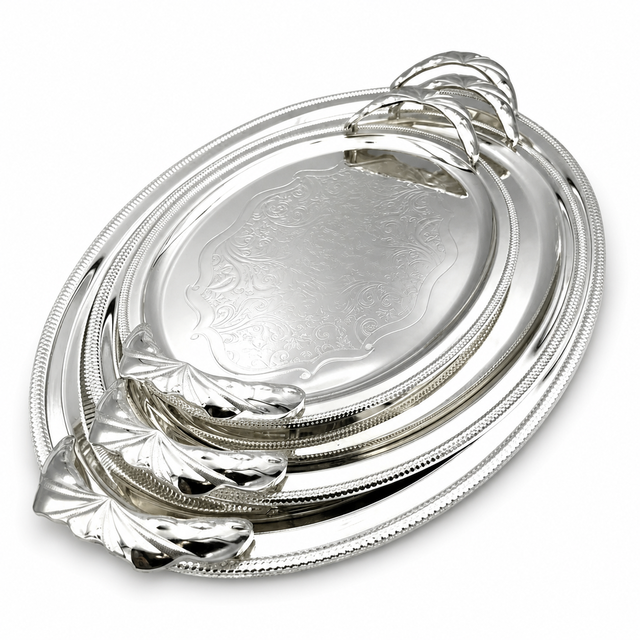 GEM+ | Premium 3-Piece Silver-Plated Vintage Tray Set – Elegant Durable Solid