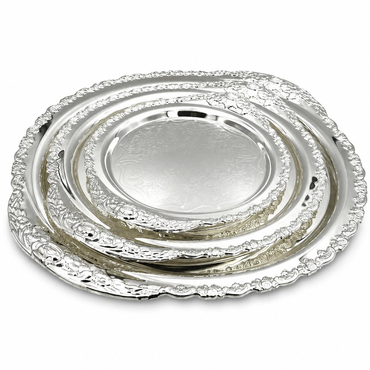 GEM+ | Premium 3-Piece Silver-Plated Vintage Tray Set – Elegant Durable