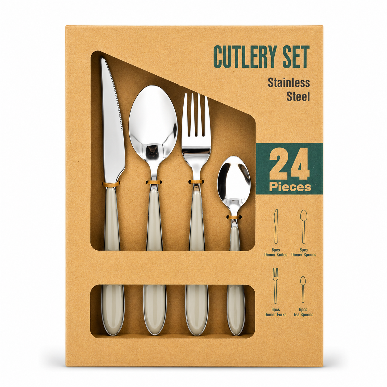 GEM+ | 24-Piece Stainless Steel Cutlery Set With Grey Handle Rust-Resistant