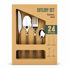 GEM+ | 24-Piece Stainless Steel Cutlery Set with Wood Texture Plastic Handle