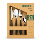 GEM+ | 24-Piece Stainless Steel Cutlery Set With Black Handle Rust-Resistant
