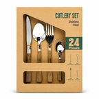 GEM+ | 24-Piece Stainless Steel Cutlery Set with Wood Texture Handle