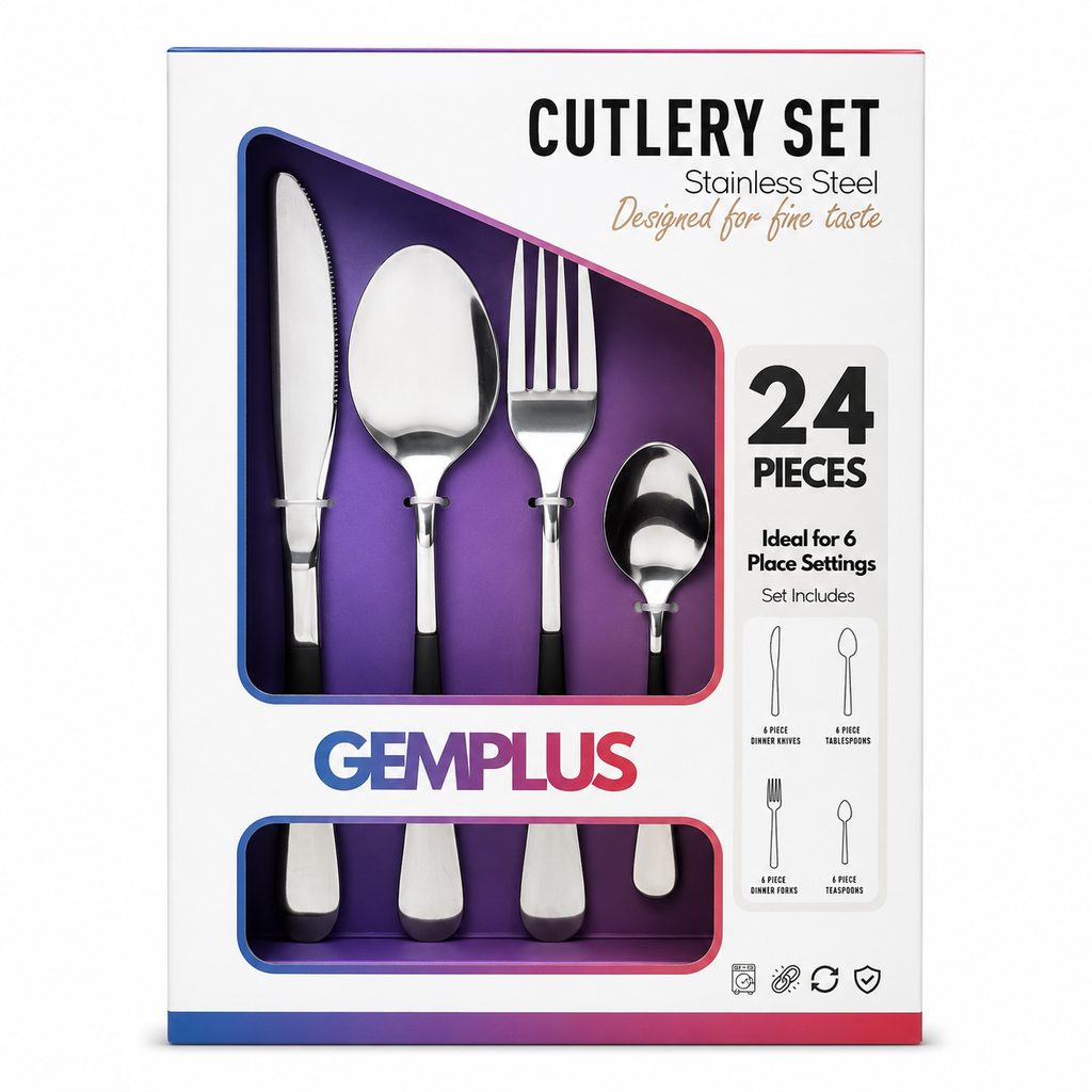 GEM+ | 24-Piece Stainless Steel Cutlery Set – Premium Quality Rust-Resistant