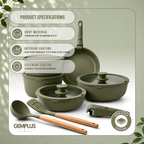GEM+ | 17PCS Non-Stick Cookware Set Sage – Aluminium Pots & Pans Induction Compatible