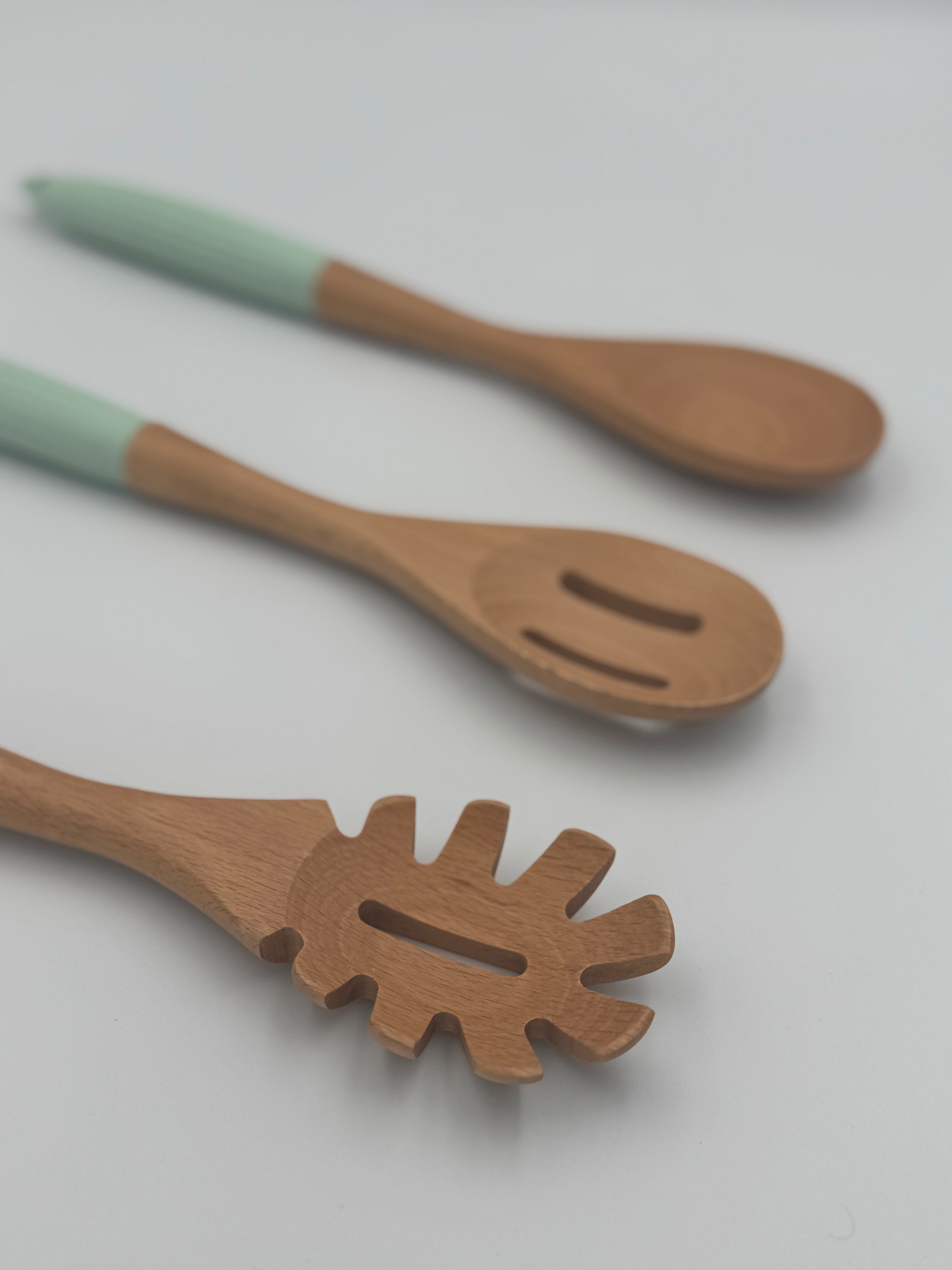 GEM+ | 5-Piece Premium Wooden & Silicone Utensil Set – Heat Resistant - Mint