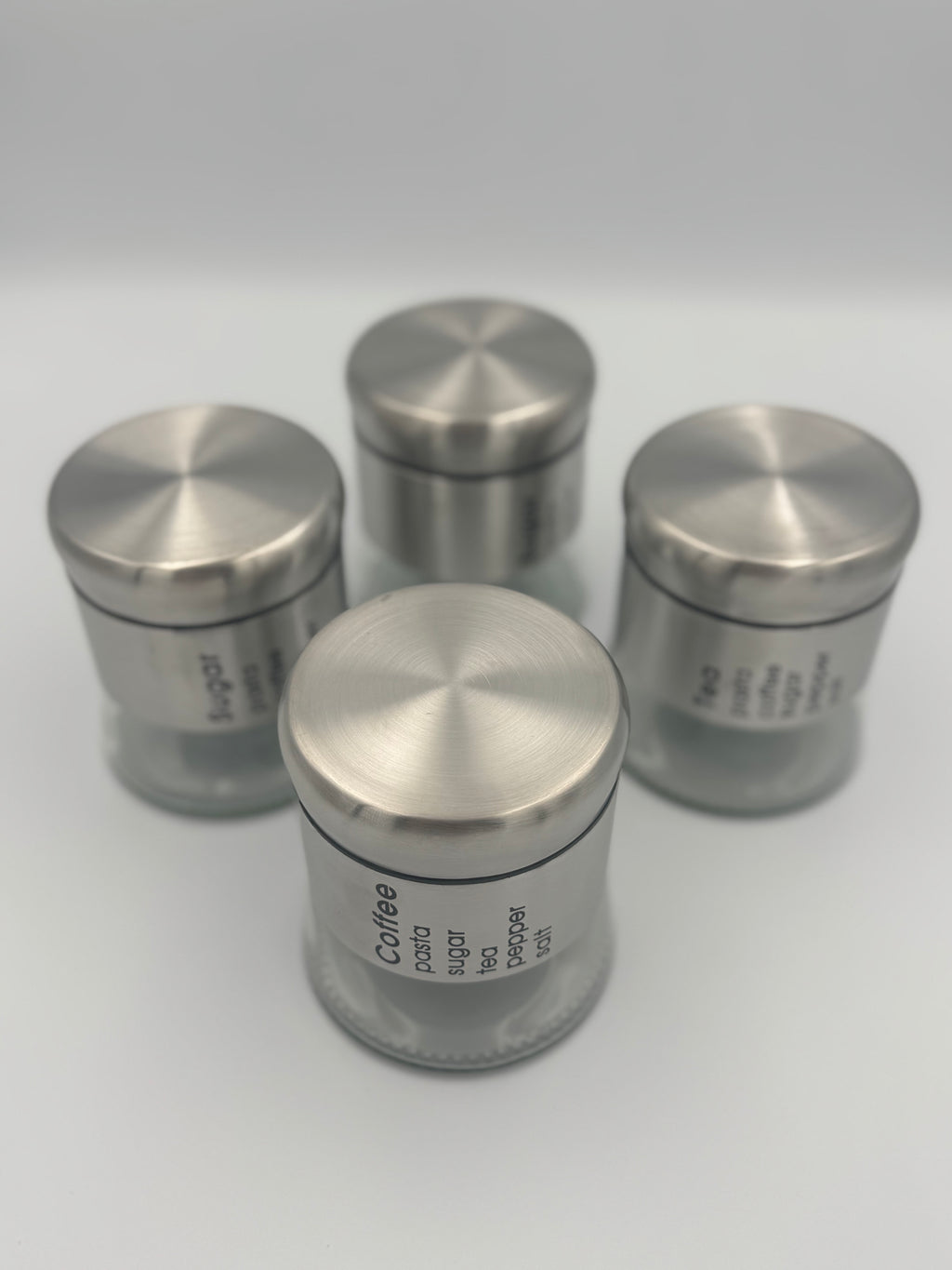 GEM+ | 5pc Glass Storage Jar Set with Silver Lids – with Silver Stand