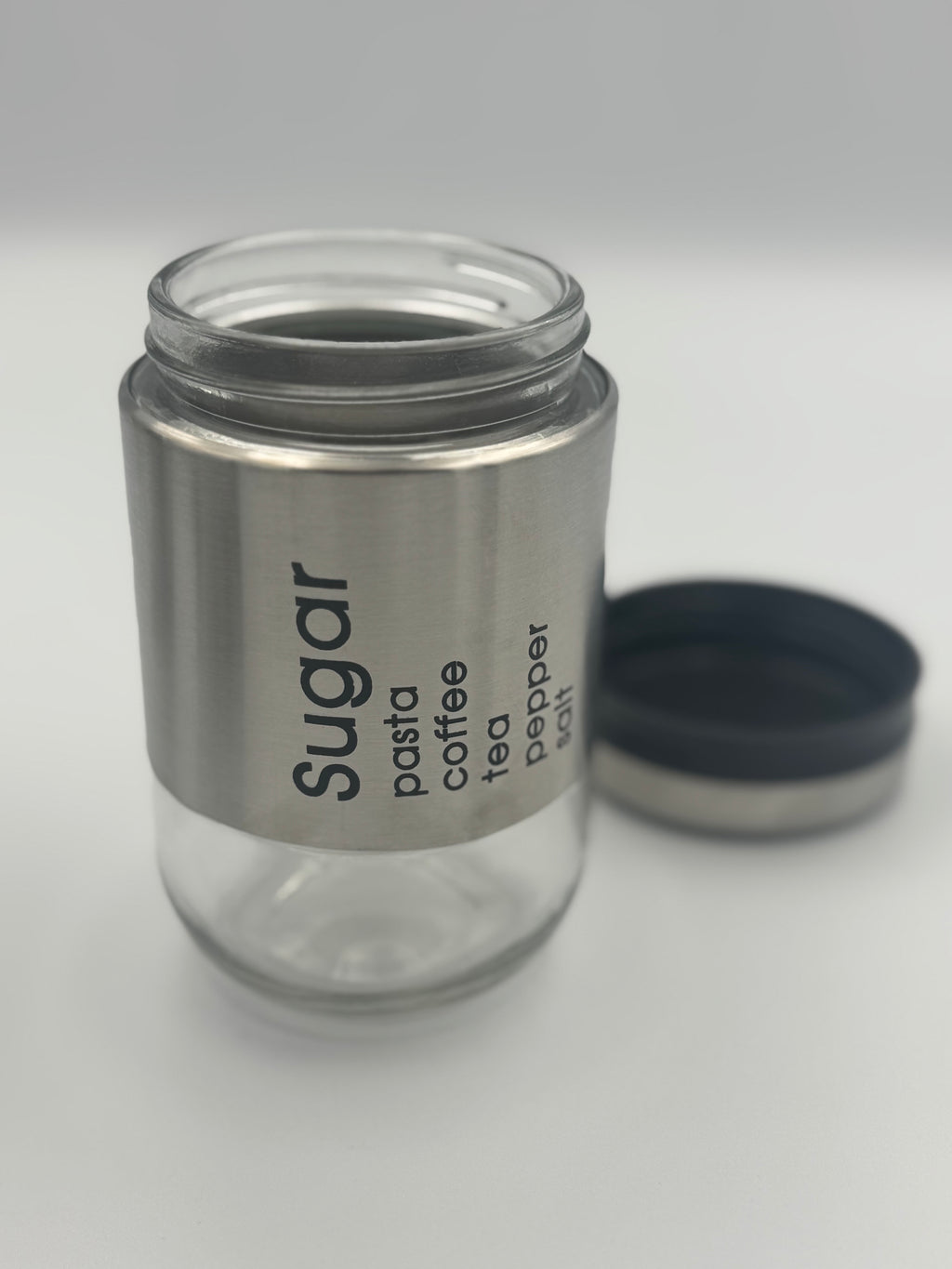 GEM+ | Silver 3pc Pre-Labelled Glass Kitchen Storage Jar Set