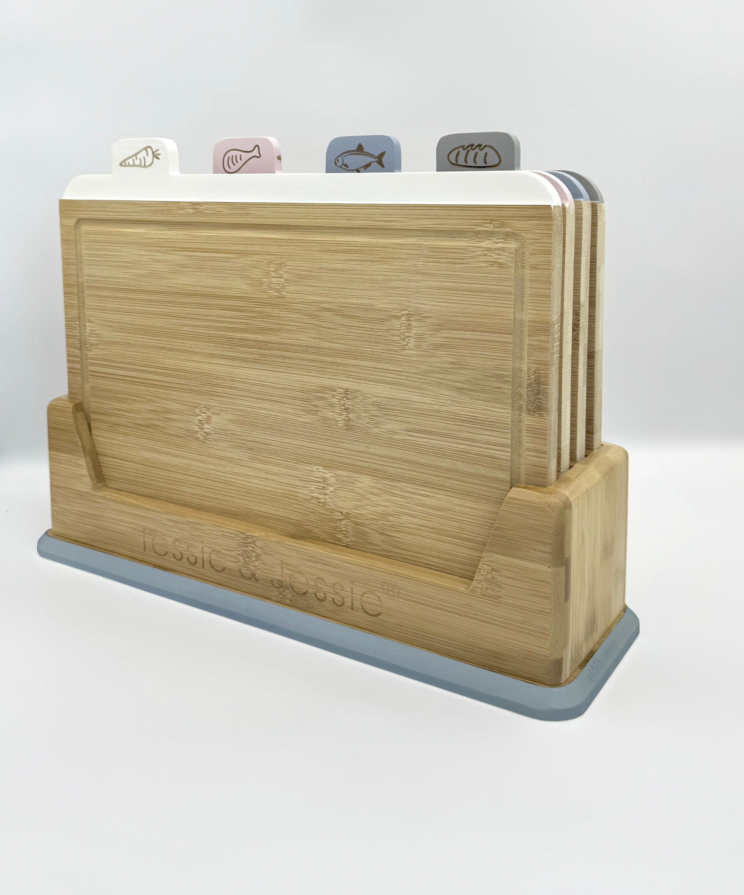 GEM+ | 4 PCS Premium Natural Bamboo Color Coded Chopping Board Set Veggies Meat