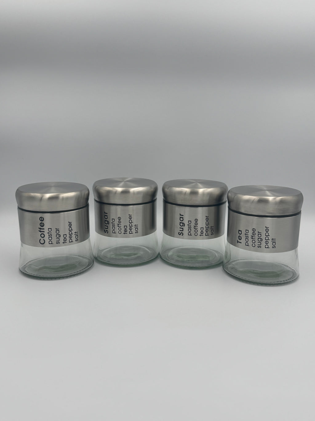 GEM+ | 5pc Glass Storage Jar Set with Silver Lids – with Silver Stand