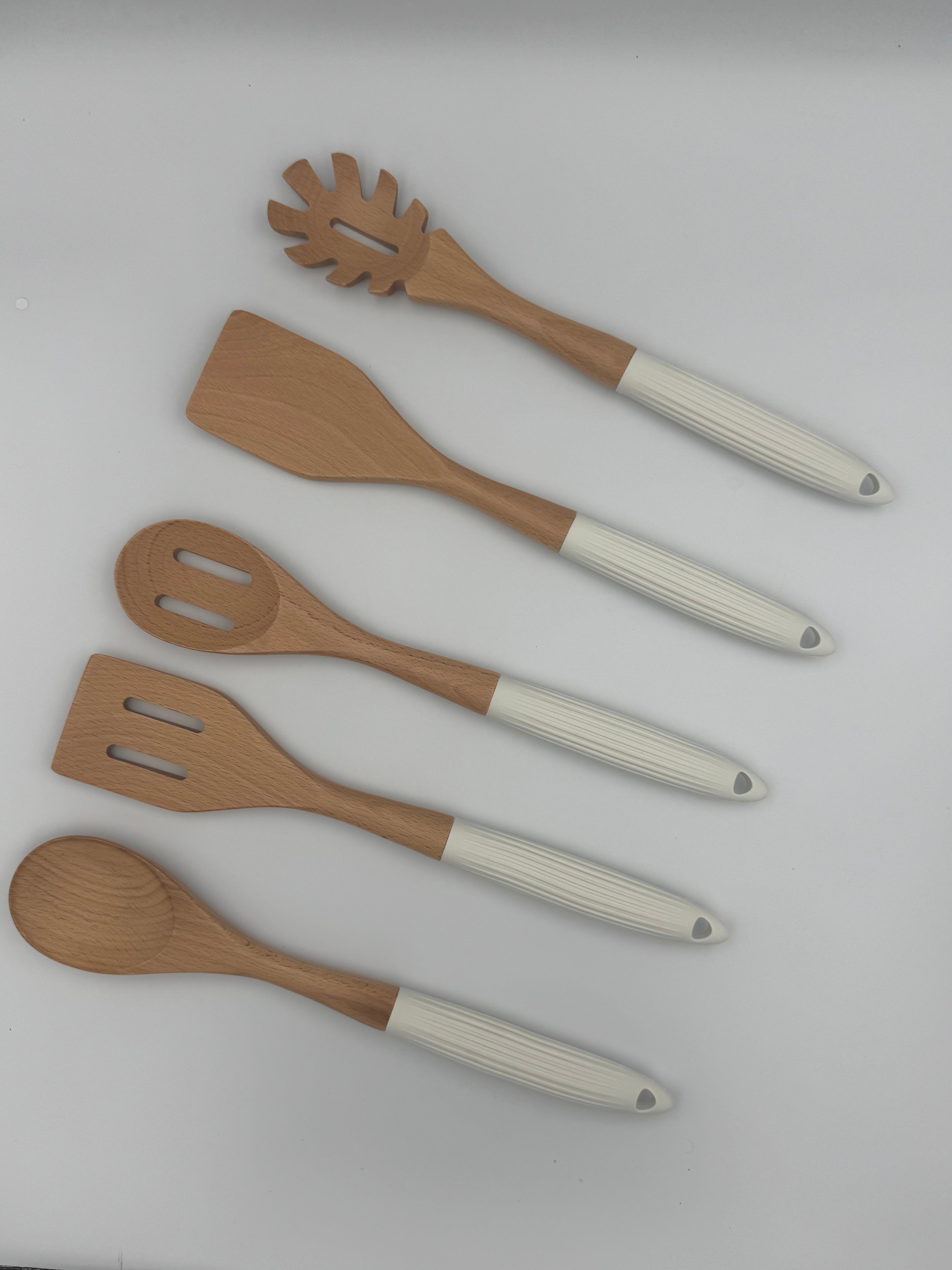 GEM+ | 5-Piece Premium Wooden & Silicone Utensil Set – Heat Resistant, White