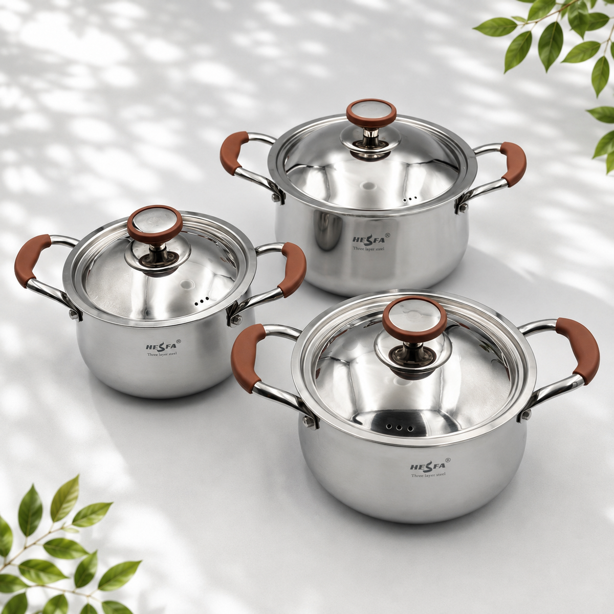 3 Stainless Steel Saucepans with Lids, 3L 4L 5L