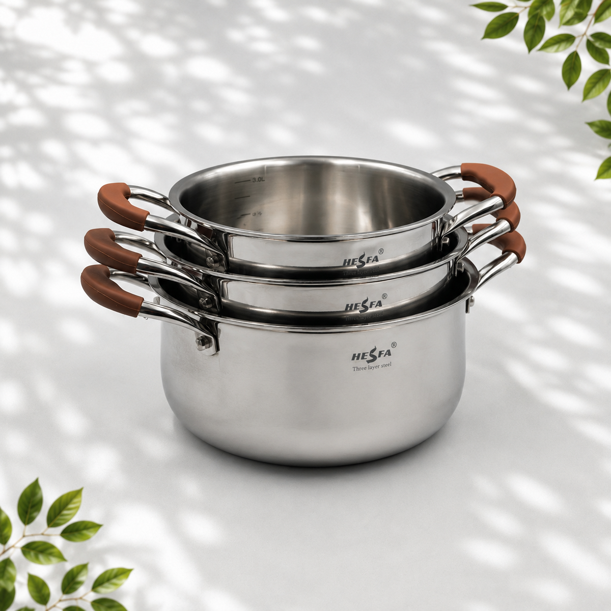 3 Stainless Steel Saucepans with Lids, 3L 4L 5L