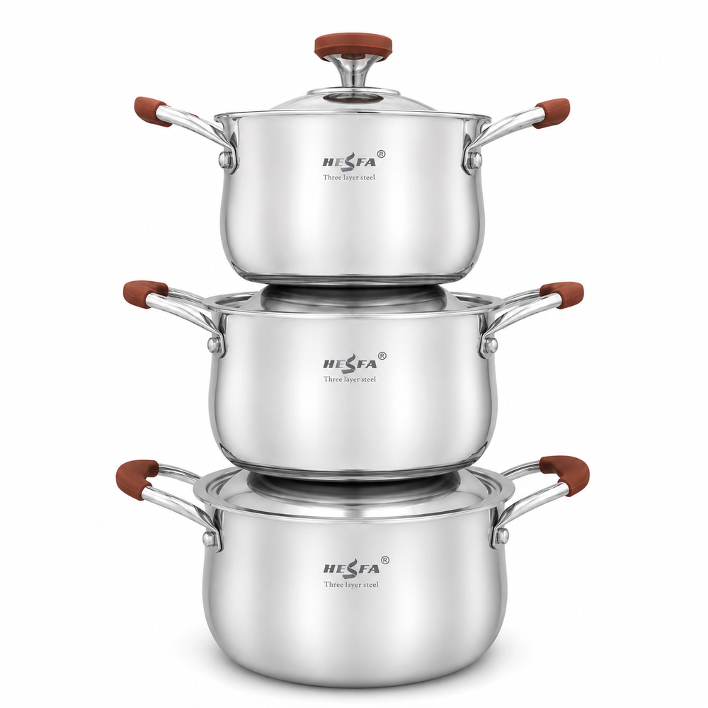 3 Stainless Steel Saucepans with Lids, 3L 4L 5L