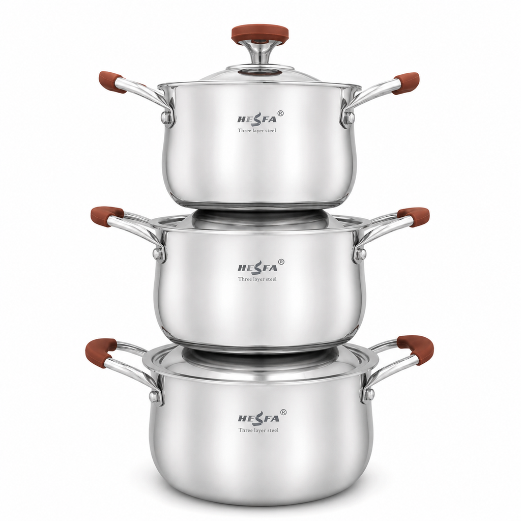 3 Stainless Steel Saucepans with Lids, 3L 4L 5L