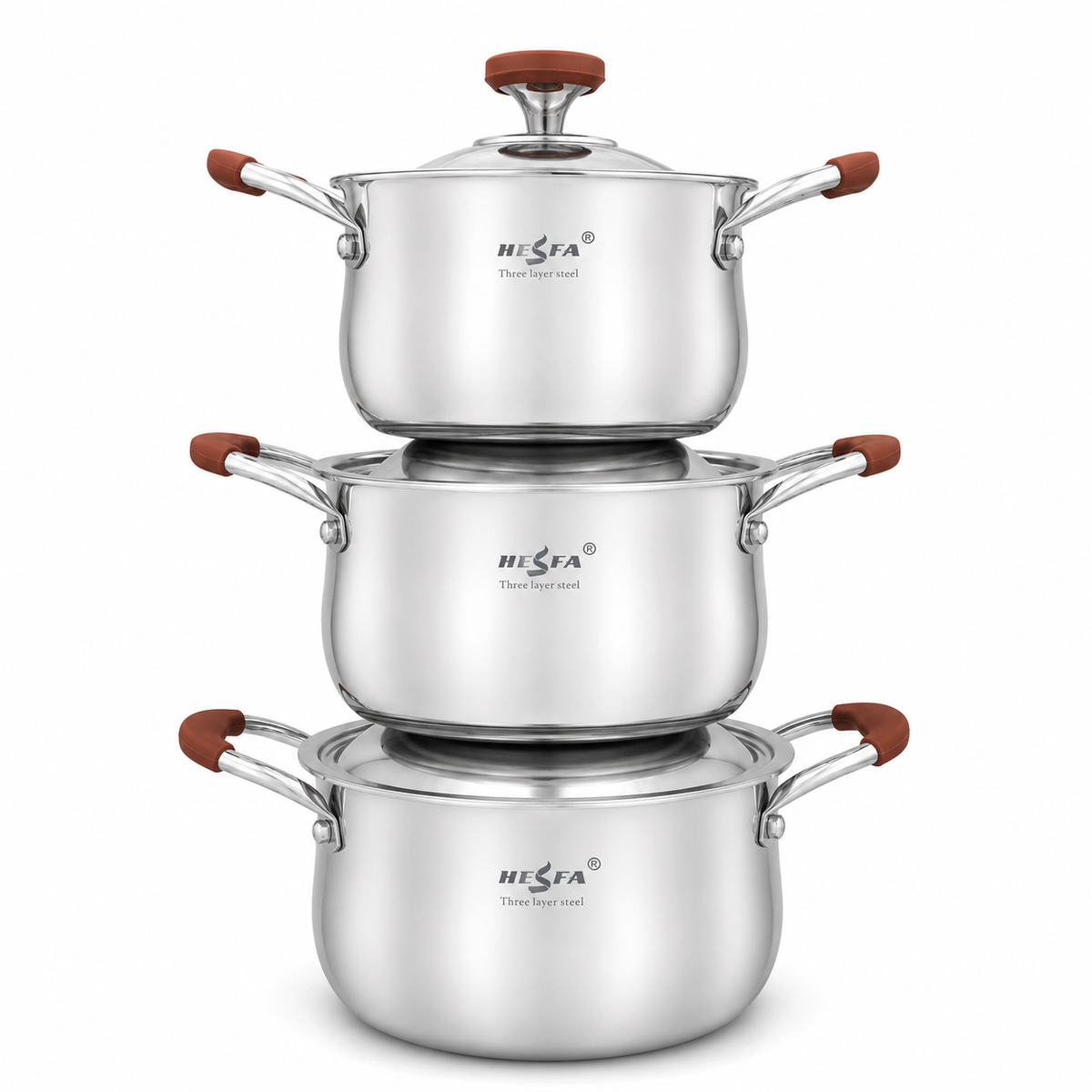 3 Stainless Steel Saucepans with Lids, 3L 4L 5L