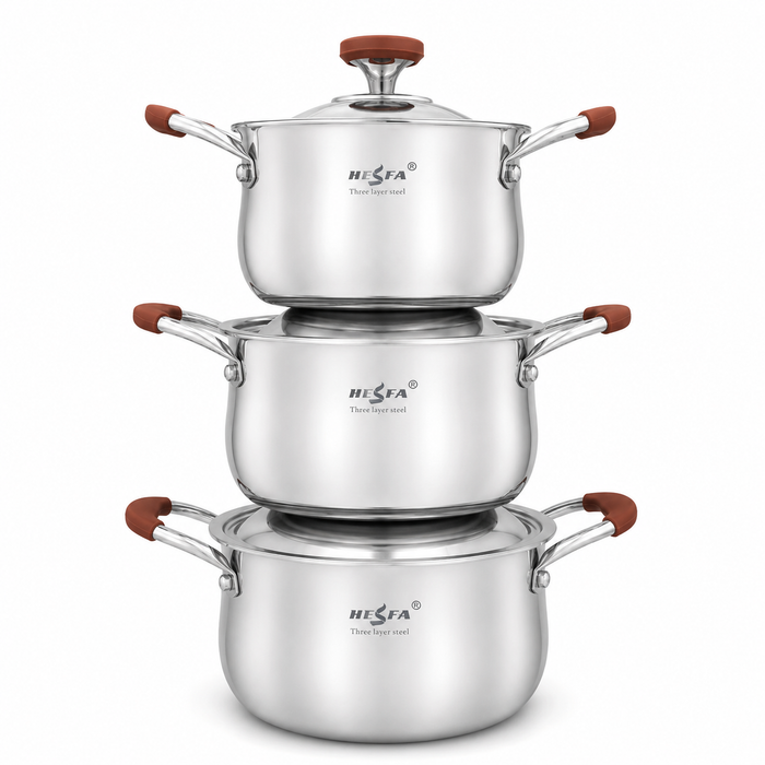 3 Stainless Steel Saucepans with Lids, 3L 4L 5L