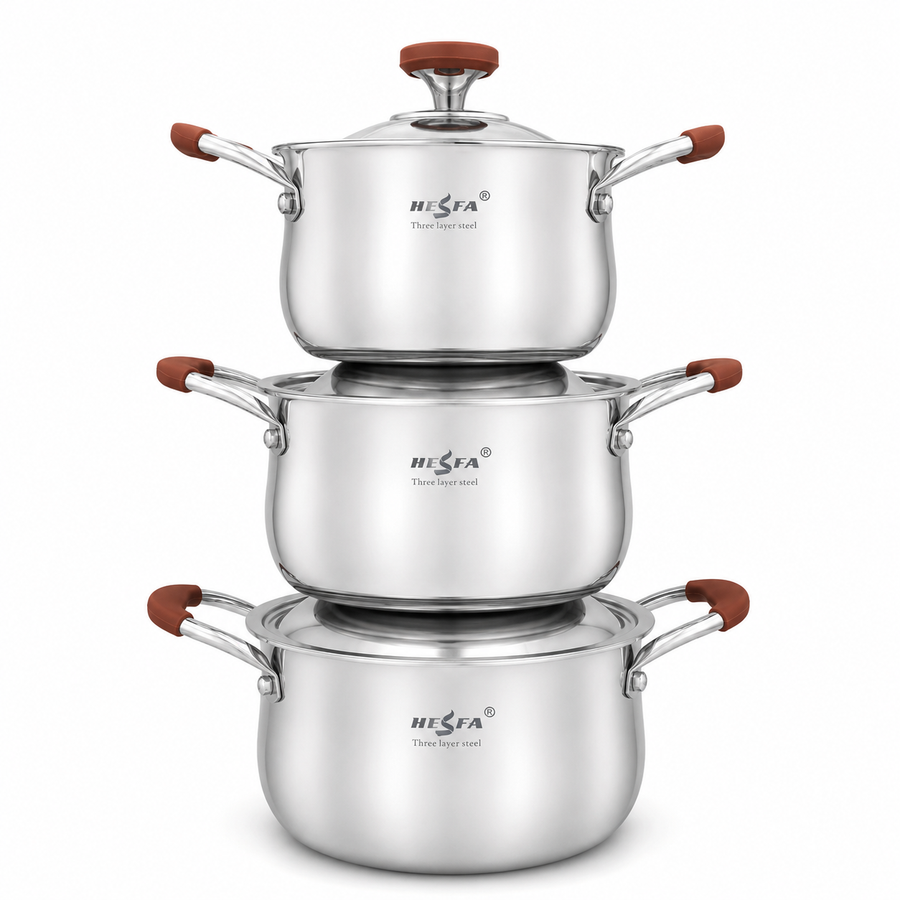3 Stainless Steel Saucepans with Lids, 3L 4L 5L