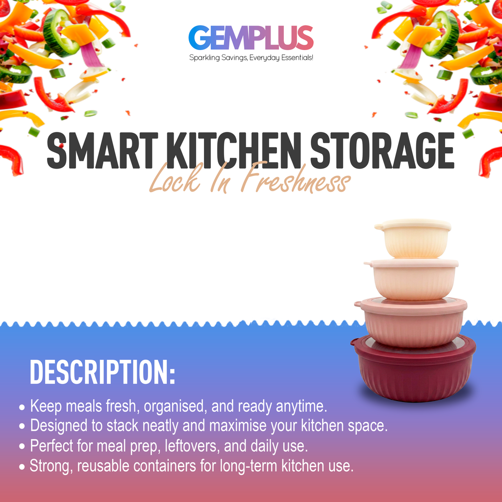 GEM+ | Food Storage Containers Set of 4 Pink – Airtight Meal Prep Bowls with Lids
