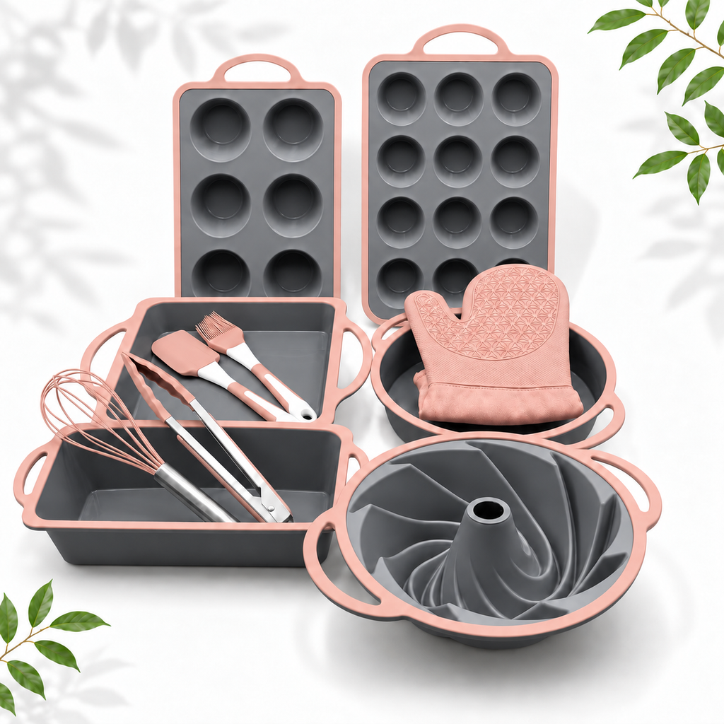 11-Piece Silicone Baking Set, Grey/Pink