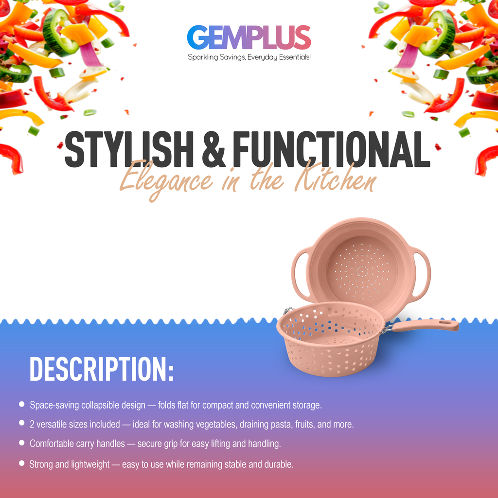 GEM+ | Collapsible Silicone Colander Set (2 Pieces) – Pastel Pink