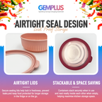 GEM+ | Food Storage Containers Set of 4 Pink – Airtight Meal Prep Bowls with Lids