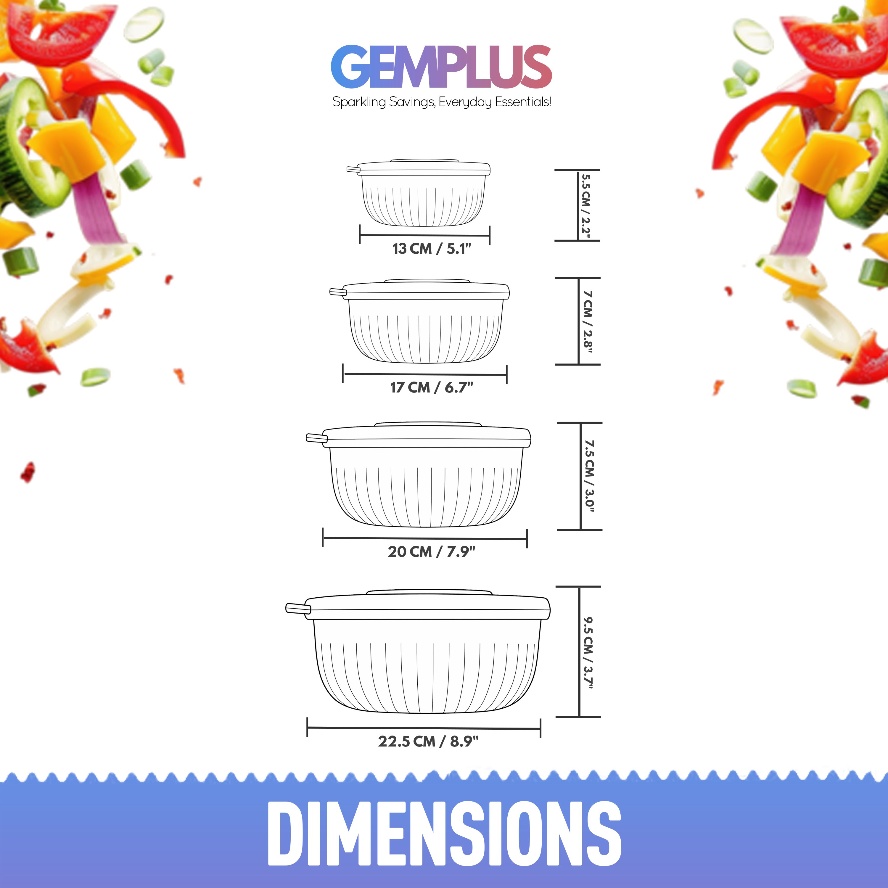 GEM+ | Food Storage Containers Set of 4 Black – Airtight Kitchen Storage Bowls with Lids