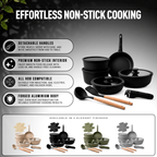 GEM+ | 17PCS Non-Stick Cookware Set Black – Induction & Gas Compatible Aluminium Pots & Pans
