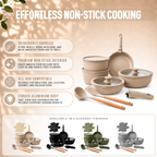 GEM+ | 17PCS Non-Stick Cookware Set Cream – Aluminium Induction Compatible Pots & Pans