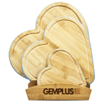 GEM+ | Heart Shaped Bamboo Chopping Boards Set of 3 Blue Trim with Stand – Wooden Kitchen Boards