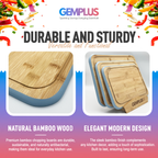 GEM+ | Bamboo Chopping Boards Set with Stand Blue Trim – 3 Piece Wooden Kitchen Cutting Board Set