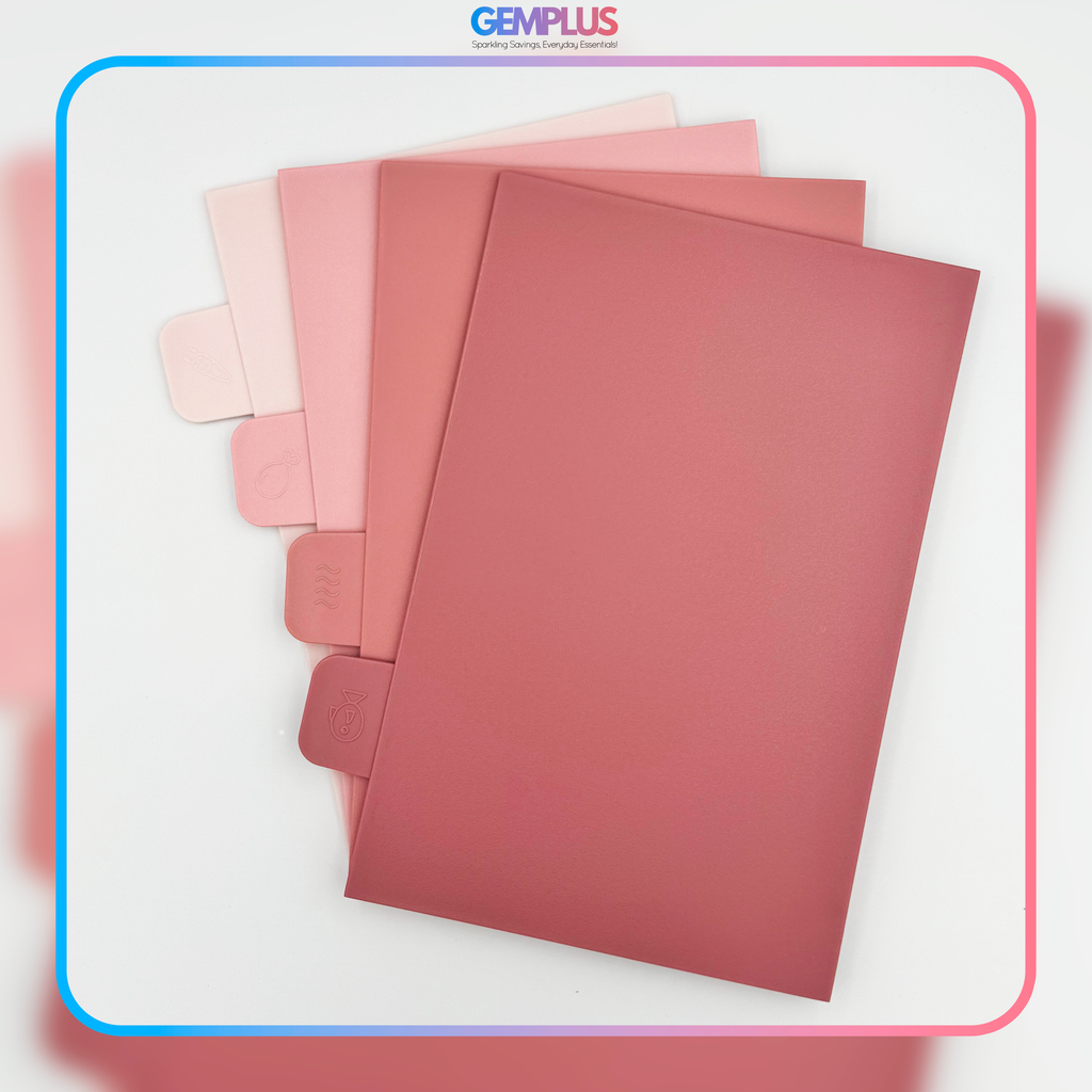 GEM+ | Chopping Boards Set of 4 Pink with Stand – Plastic Cutting Boards Kitchen Set with Holder