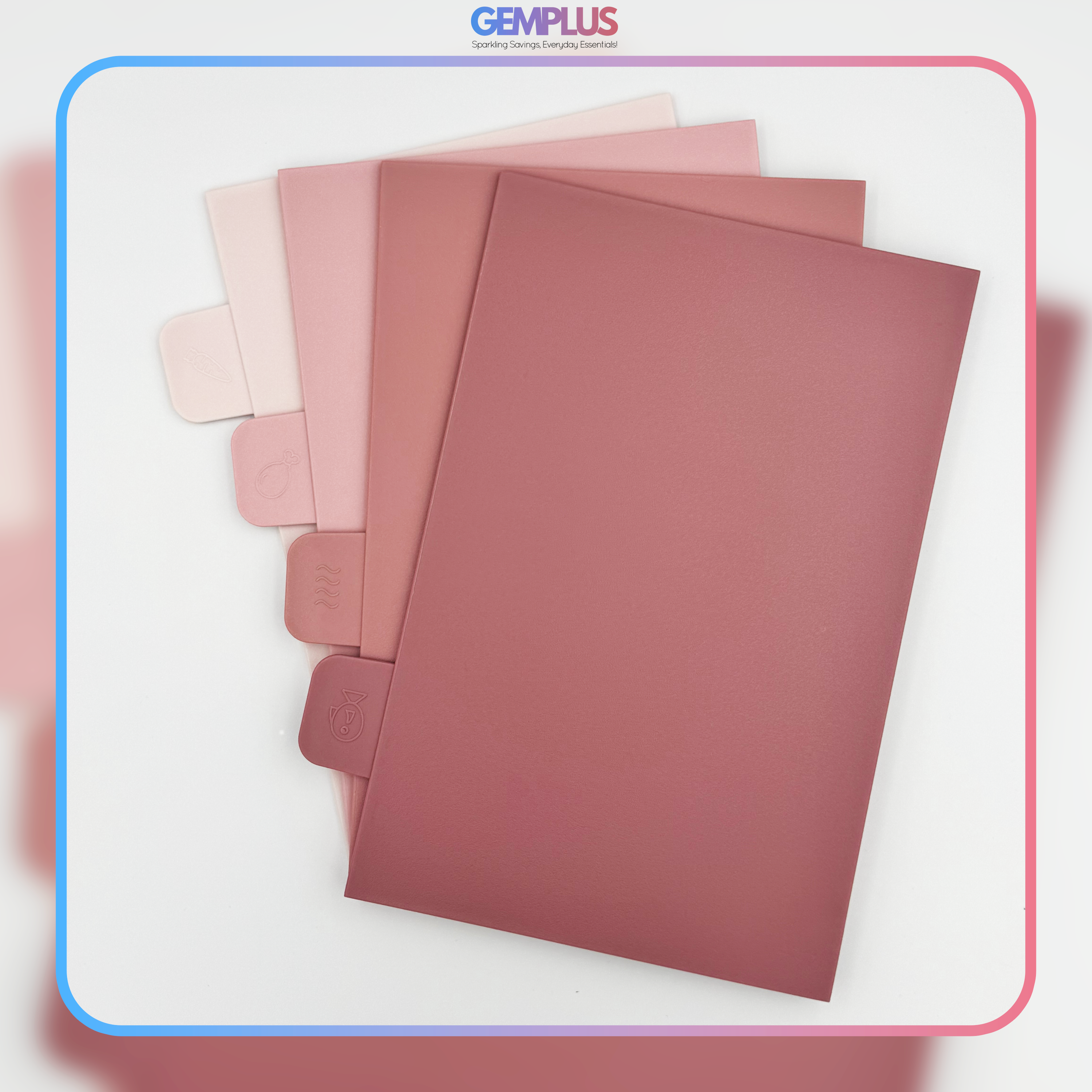 GEM+ | Chopping Boards Set of 4 Pink with Stand – Plastic Cutting Boards Kitchen Set with Holder