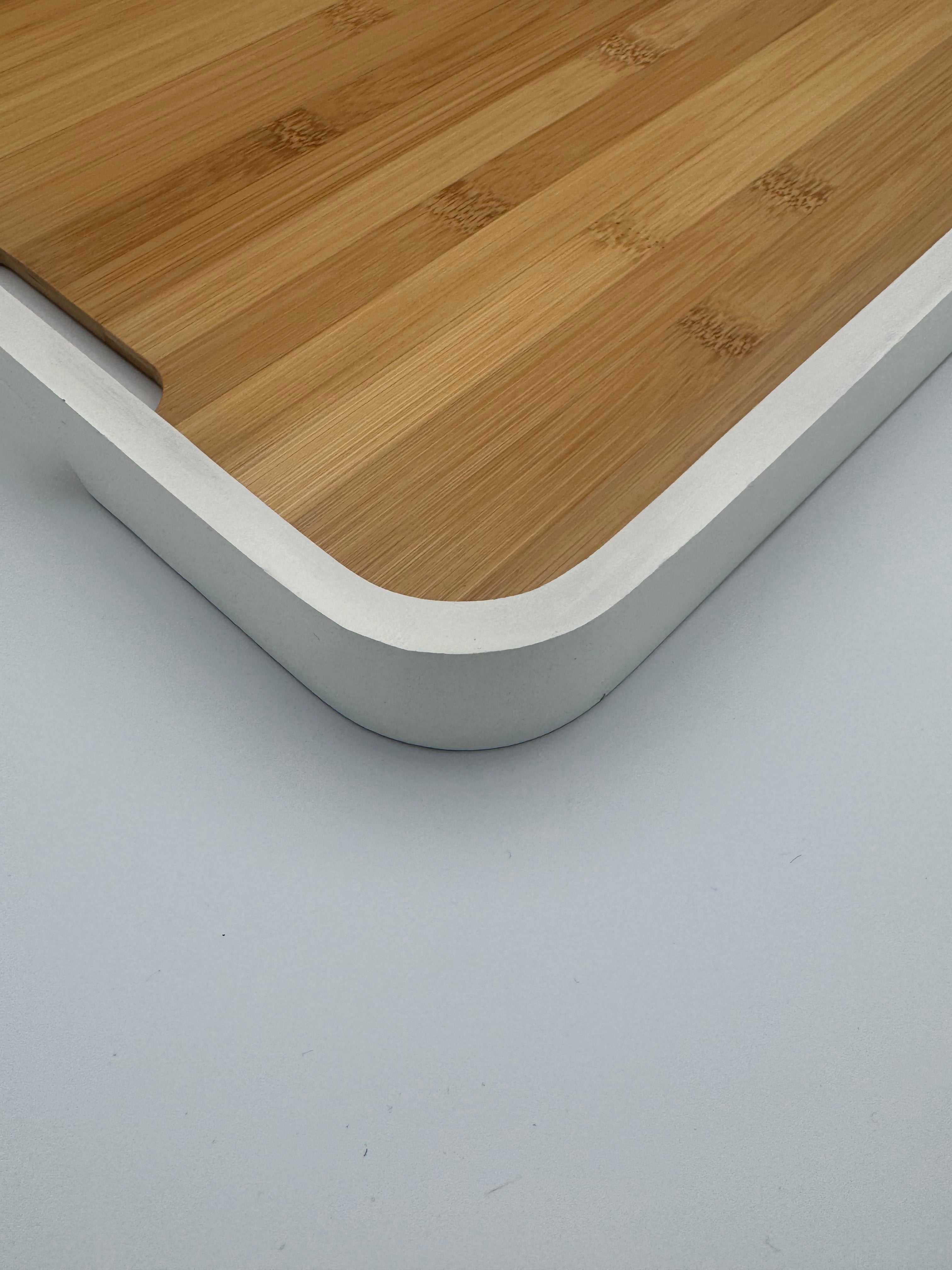 GEM+ | 2pcs Bamboo Serving Tray Set – White Trim | Nested Rectangular Trays | Eco-Friendly Kitchen