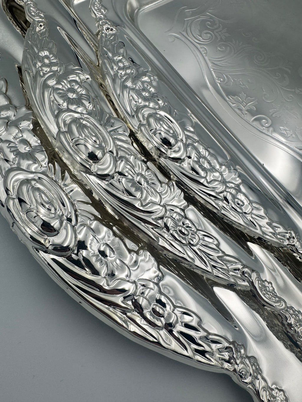 GEM+ | Premium 3-Piece Silver-Plated Vintage Tray Set – Elegant Ornate Durable
