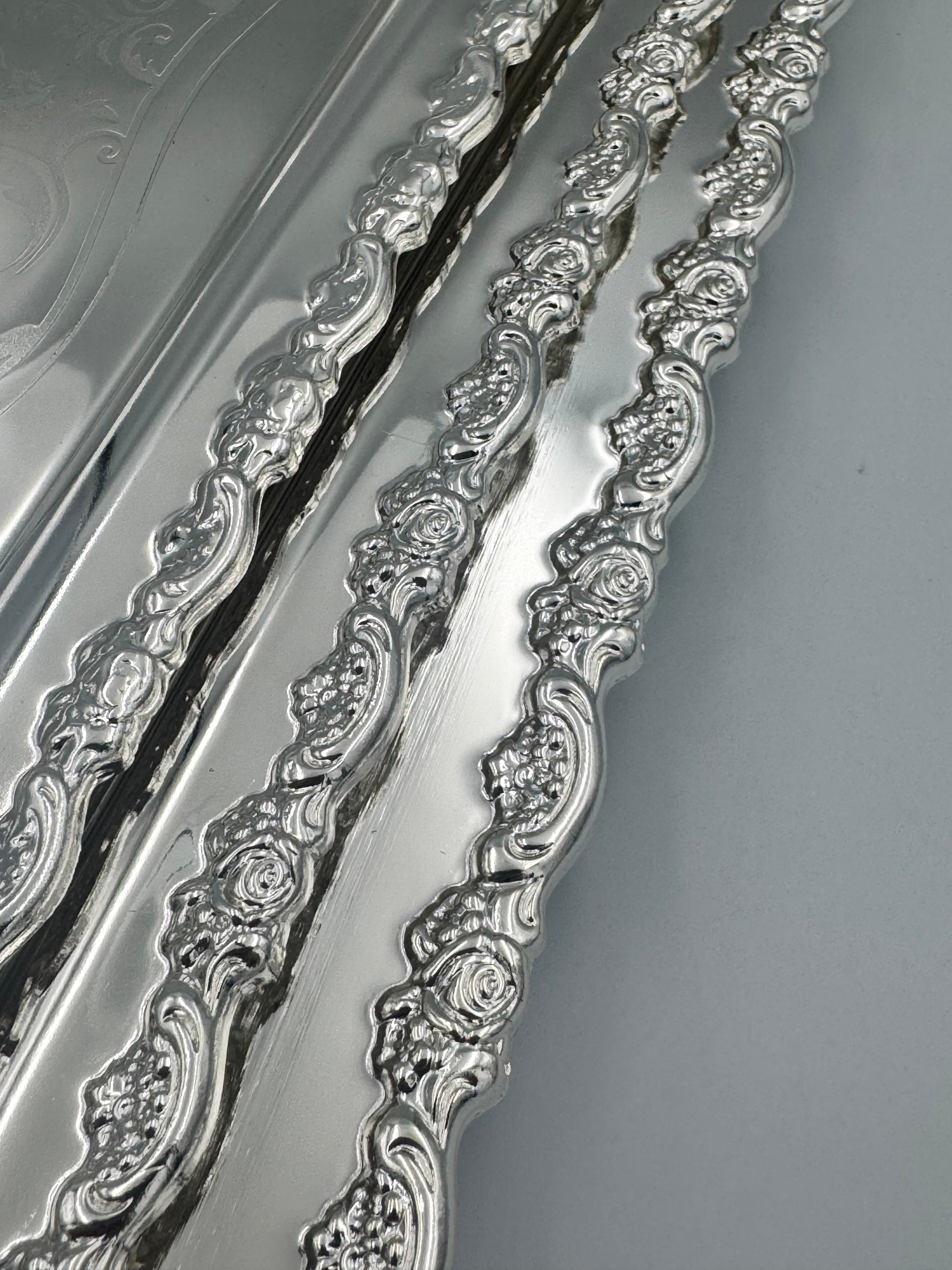 GEM+ | Premium 3-Piece Silver-Plated Vintage Tray Set – Elegant Ornate Durable