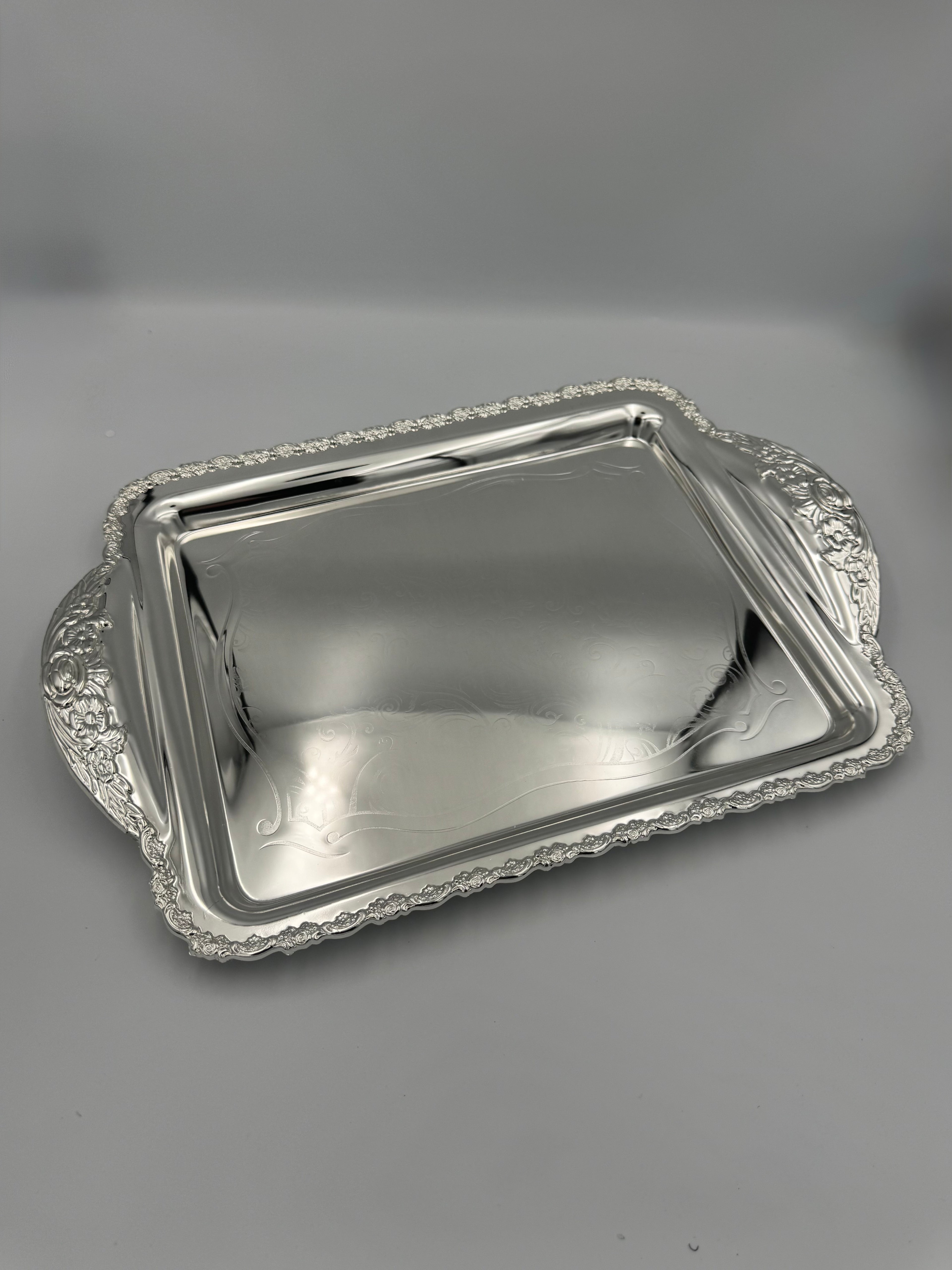 GEM+ | Premium 3-Piece Silver-Plated Vintage Tray Set – Elegant Ornate Durable