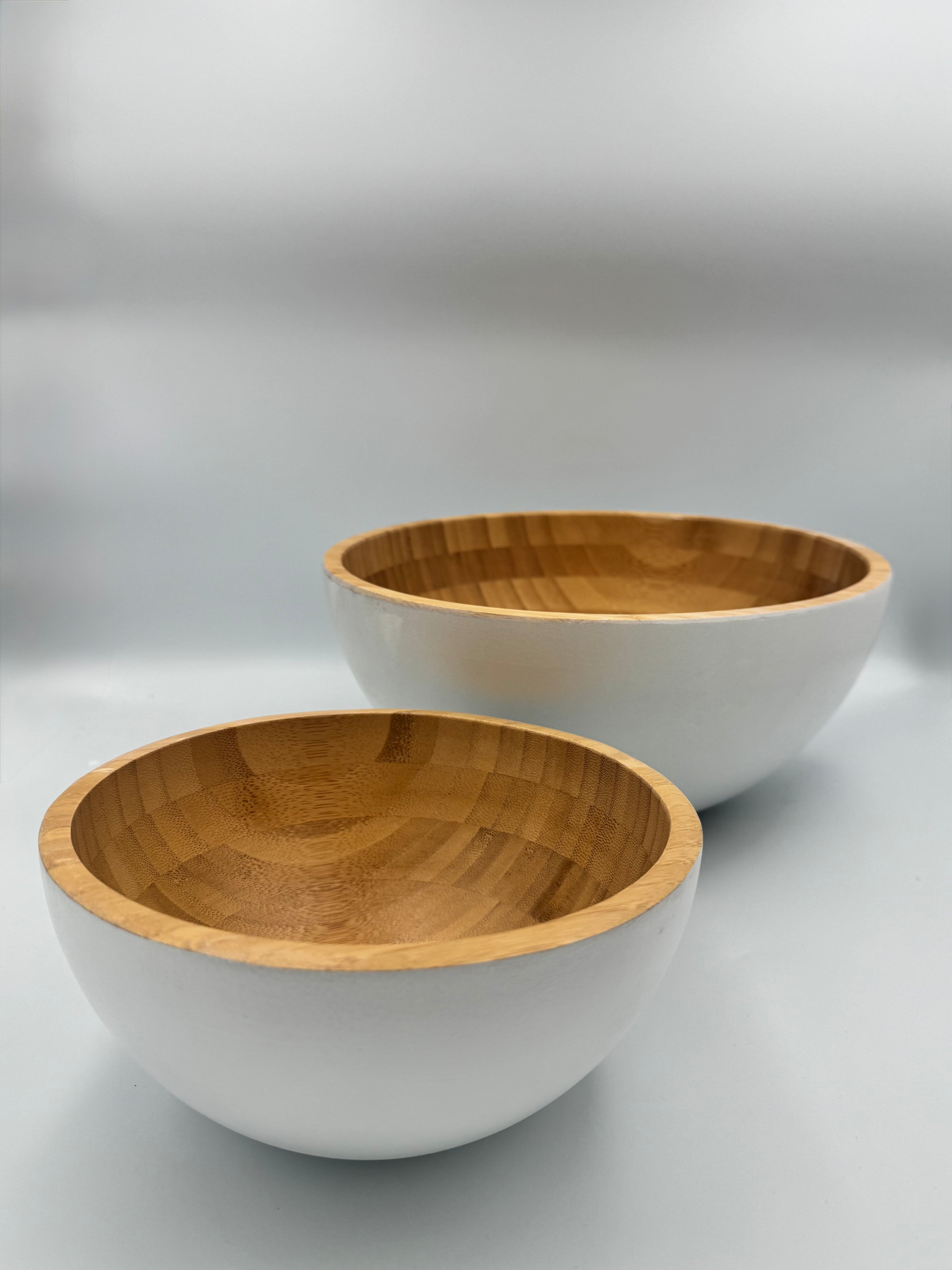 GEM+ | 2 Pcs - Premium Eco-Friendly Bamboo Salad Bowl Set - White