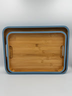 GEM+ | 2pcs Bamboo Serving Tray Set – Blue Trim | Nested Rectangular Trays | Eco-Friendly Kitchen