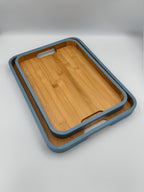 GEM+ | 2pcs Bamboo Serving Tray Set – Blue Trim | Nested Rectangular Trays | Eco-Friendly Kitchen